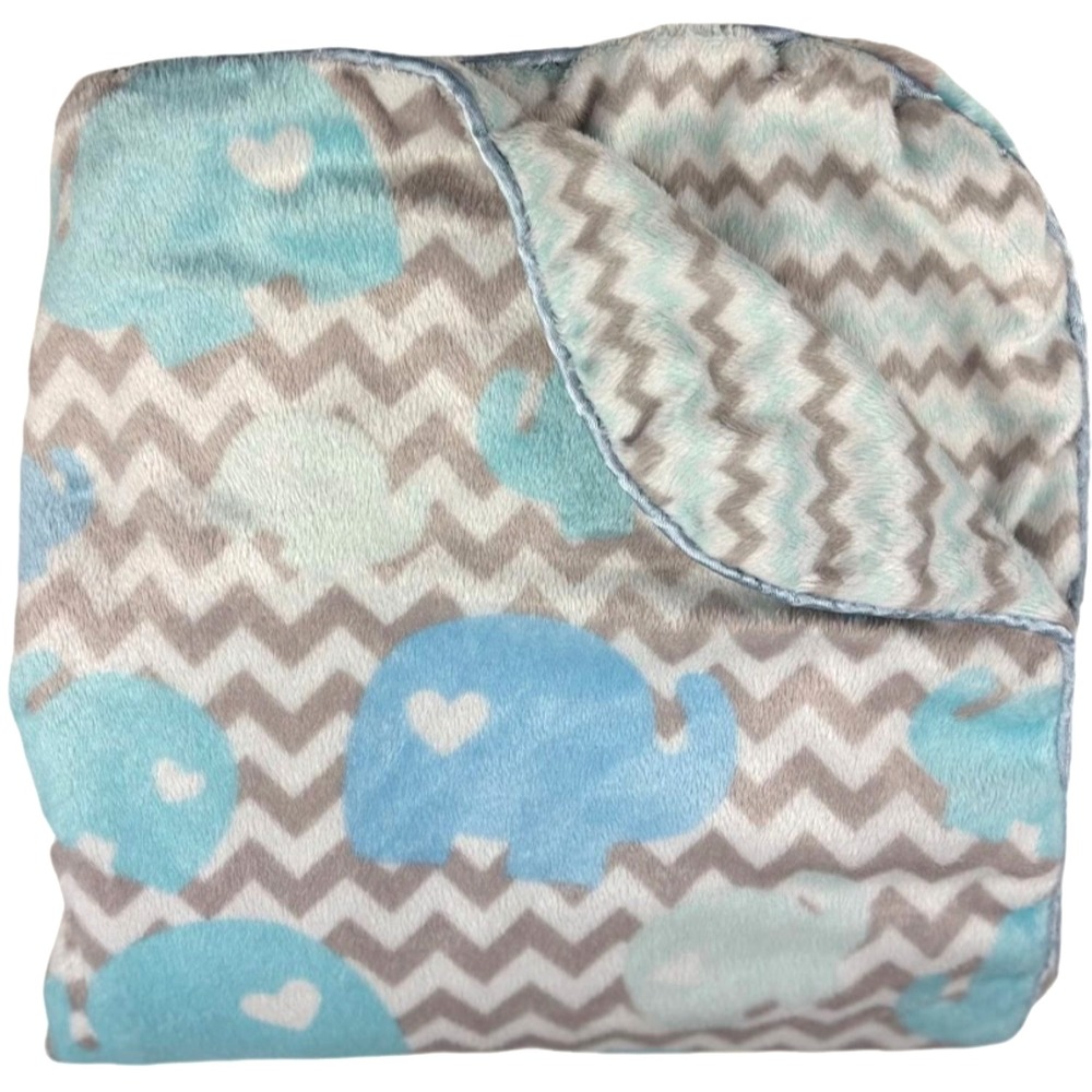 SL Home Fashions Blue Gray‎ Elephant Chevron Zig Zag Baby Blanket Heart  119741